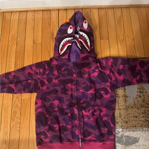 Purple and Pink Camouflage Shark Hoodie bape hoodie